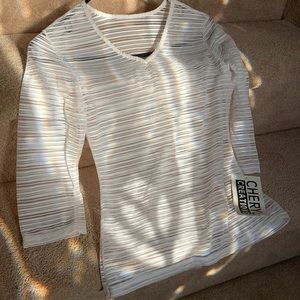 NEW!  Sheer Sexy White Striped V-Neck